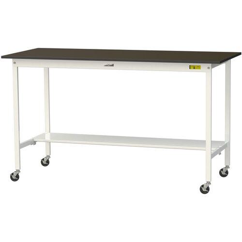 ■ヤマテック 実験用作業台 ワークテーブルLABシリーズ 実験用ラボテーブル 移動式 半面棚付き 指紋レスメラミン天板 W1800&times;D750&times;H1035mm〔品番:SLMHC1875TBRW〕【7089332:0】[法人・事業所限定][直送元][店頭受取不可]｜ホームセンターバロー　店