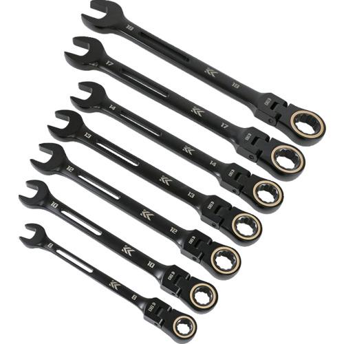 ■フジ矢 首振ラチェットコンビレンチ 7本セット 黒金〔品番:CWL7SBG〕【7131270:0】[店頭受取不可]｜ホームセンターバロー　店