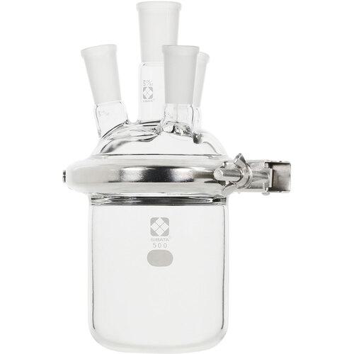 ■SIBATA セパラブルフラスコ 円筒形 Oリングタイプ 500mL 4口 85mmカバーセット〔品番:00580020500〕【7174026:0】[送料別途見積り][掲外取寄][店頭受取不可]