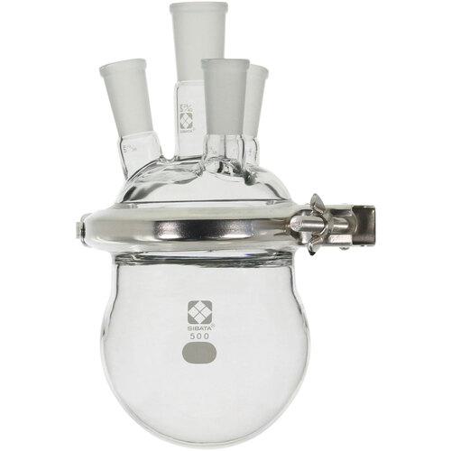 ■SIBATA セパラブルフラスコ 丸形 Oリングタイプ 500mL 4口 85mmカバーセット〔品番:00580010500〕【7174027:0】[送料別途見積り][掲外取寄][店頭受取不可]