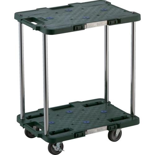 ■TRUSCO 樹脂製台車 ルートバン 2段式 370X500 4輪自在ストッパー付 緑〔品番:MPB502JSGN〕【7803532:0】[直送DS][店頭受取不可]