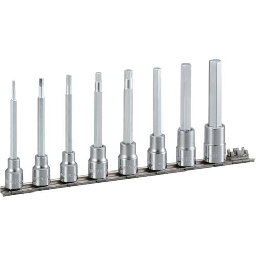 ■TONE ロングヘキサゴンソケットセット(ホルダー付) 8pcs 差込角9.5mm〔品番:HH308L〕【8109749:0】[店頭受取不可]