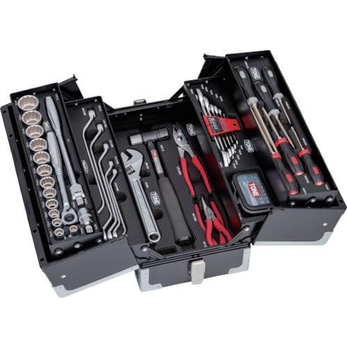 ■TONE 整備用工具セット ツールセット (ブラック仕様) 間口433×奥行220×高さ240mm〔品番:TSST430BK〕【8292438:0】[店頭受取不可]