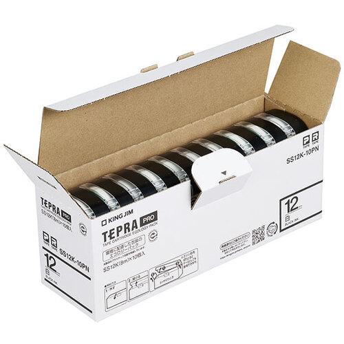 ■KING JIM 【純正】「テプラ」PROテープ 12mm エコパック(10個入り)/白ラベル/黒文字 長さ8m〔品番:SS12K10PN〕【8369198:0】[店頭受取不可]
