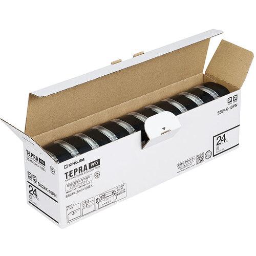 ■KING JIM 【純正】「テプラ」PROテープ 24mm エコパック(10個入り)/白ラベル/黒文字 長さ8m〔品番:SS24K10PN〕【8369200:0】[店頭受取不可]｜ホームセンターバロー　店