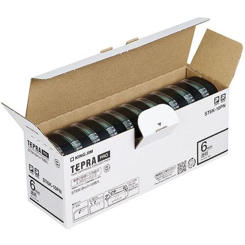 ■KING JIM 【純正】「テプラ」PROテープ 6mm エコパック(10個入り)/透明ラベル/黒文字 長さ8m〔品番:ST6K10PN〕【8369201:0】[店頭受取不可]