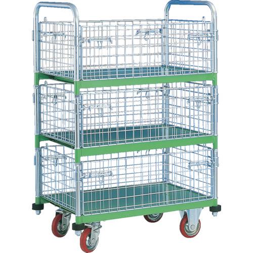 ■カンベ 金網台車 メッシュパックロール 標準3段タイプ 四方囲い棚板付 400kg〔品番:665A〕【8550519:0】[送料別途見積り][法人・事業所限定][直送][店頭受取不可]