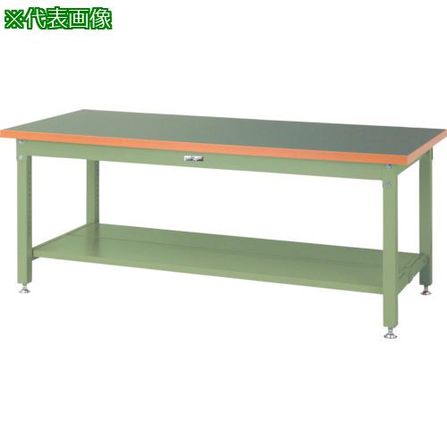 ■ヤマテック 重量作業台 ワークテーブル スーパータイプ 塩ビシート天板 半面棚板2枚付 W1500&times;D750&times;H740mm ヤマテックグリーン〔品番:SSR1575TTGG〕【8683331:0】[法人・事業所限定][外直送元][店頭受取不可]｜ホームセンターバロー　店
