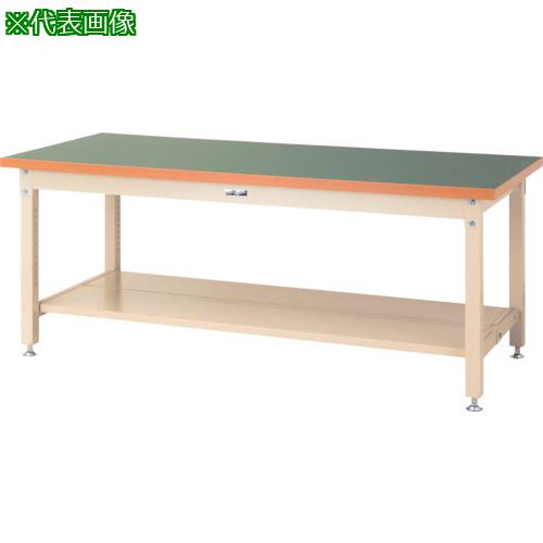 ■ヤマテック 重量作業台 ワークテーブル スーパータイプ 塩ビシート天板 半面棚板2枚付 W1500&times;D750&times;H740mm グリーン/ヤマテックアイボリー〔品番:SSR1575TTGI〕【8683332:0】[法人・事業所限定][外直送元][店頭受取不可]｜ホームセンターバロー　店