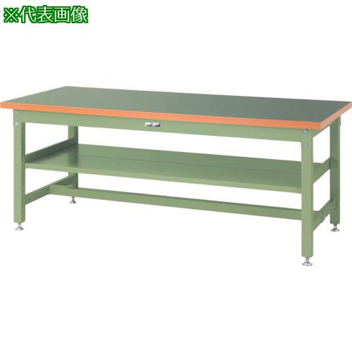 ■ヤマテック 重量作業台 ワークテーブル スーパータイプ 塩ビシート天板 中間(全面)棚板付 1800×900×H740mm ヤマテックグリーン〔品番:SSR1890S2GG〕【8683349:0】[法人・事業所限定][外直送元][店頭受取不可]