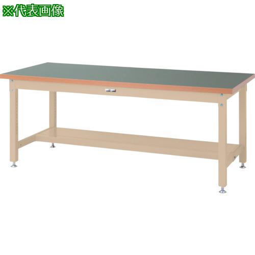 ■ヤマテック 重量作業台 ワークテーブル スーパータイプ 塩ビシート天板 半面棚板1枚付 W1800×D900×H740mm グリーン/ヤマテックアイボリー〔品番:SSR1890TGI〕【8683352:0】[法人・事業所限定][外直送元][店頭受取不可]