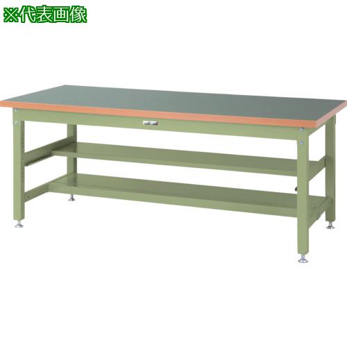 ■ヤマテック 重量作業台 ワークテーブル スーパータイプ 塩ビシート天板 中間(半面)棚板付 1800×900×H740mm ヤマテックグリーン〔品番:SSR1890TS1GG〕【8683353:0】[法人・事業所限定][外直送元][店頭受取不可]