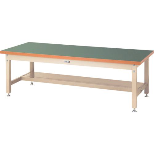 ■ヤマテック 重量作業台 ワークテーブル スーパータイプ 塩ビシート天板 半面棚板1枚付 W1800×D750×H600mm グリーン/ヤマテックアイボリー〔品番:SSRL1875TGI〕【8683374:0】[法人・事業所限定][外直送元][店頭受取不可]