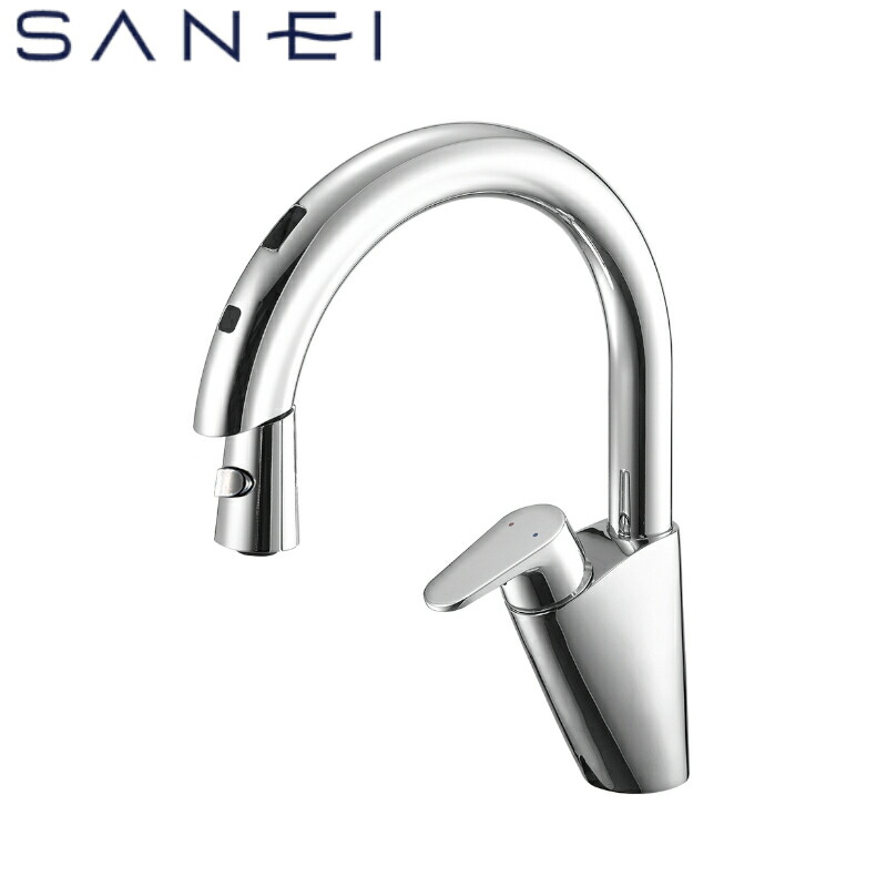 【即納在庫品】 三栄水栓 SANEI シングル混合栓(センサー式) EK870AE-13 三栄水栓製作 SANEI キッチン用 自動水栓 吐水温度を色で表示 連続吐水 節湯水栓 ACアダプター付 ホース引出し1.4m
