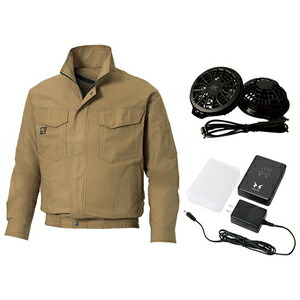 【最終処分価格】 SUN－S 空調風神服セット（ウエア・バッテリー・ファン）キャメル4L KU91400