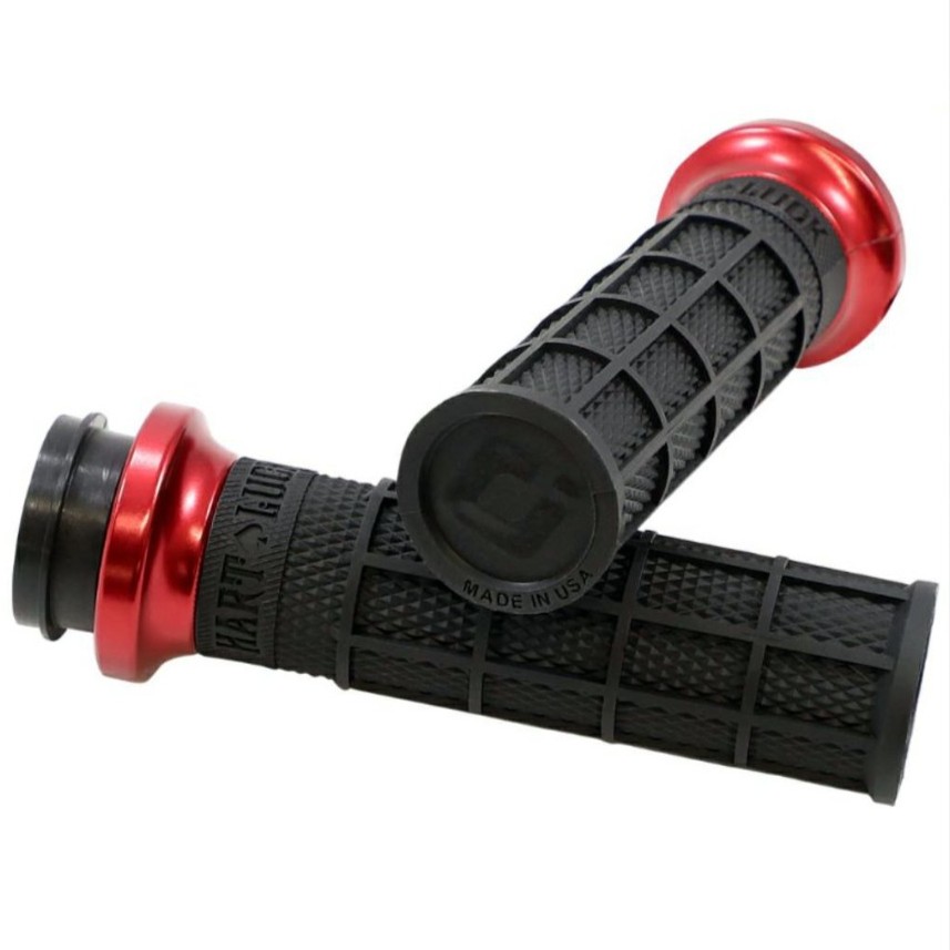 【ODI Grips】LOCK-ON Hart-luck Signature Full-waffle グリップ 電子制御スロットル用 ブラック/レッド V31HTW-BB-R