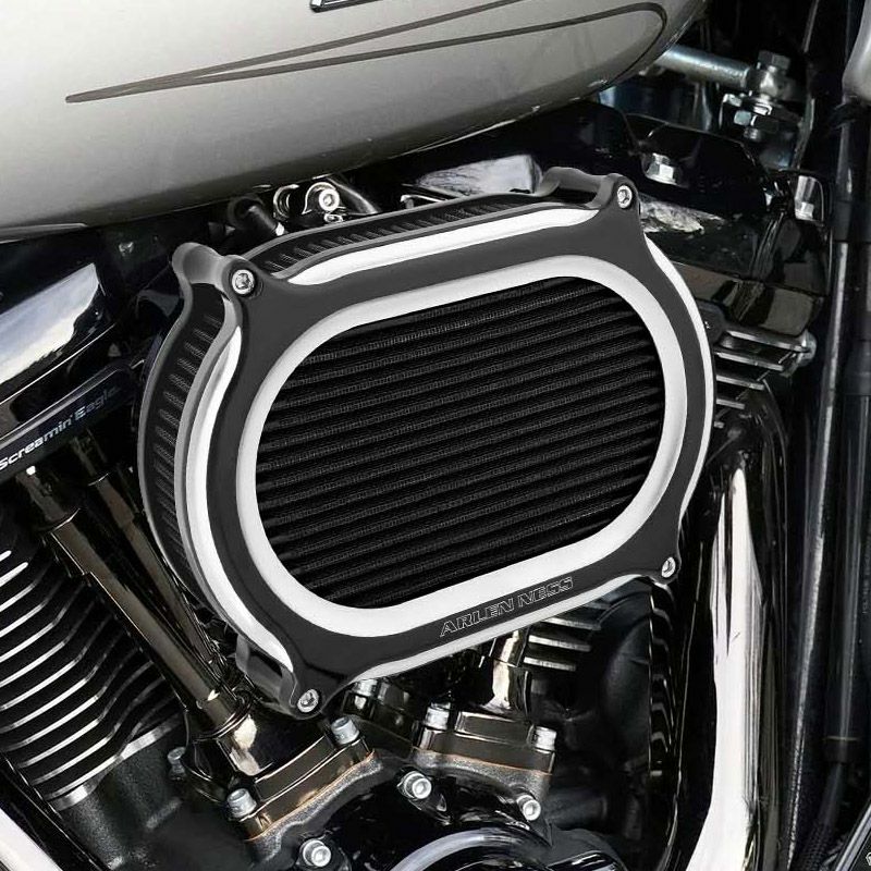 ハーレー ツインカム ツーリング、ソフテイル、ダイナ 電子制御スロットル用 ステージ2 オーバルエアクリーナー (コントラストカラー) アレンネス｜ワールドモーターライフ