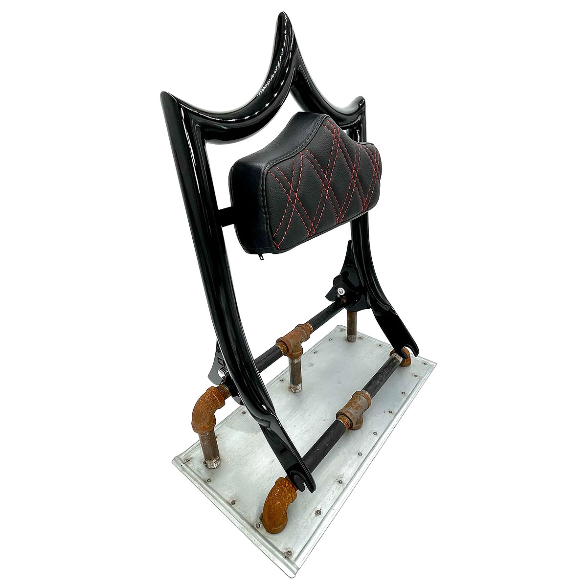 2009～ツーリング エルレイ デタッチャブルバックレストシーシーバー レッドダブルダイアモンドステッチ 16インチ グロスブラック 【CMC】09GBREV19112XRED