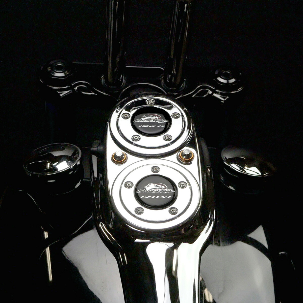 FXDL、FXDLS、FXLR、FXLRS ローライダー デュアルメーターホール ブロックオフプレート (ポリッシュ) Guerrilla Cables 31000-1014