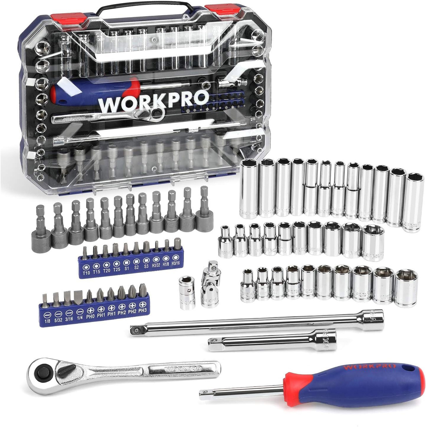 WORKPRO 1/4インチドライブソケット/クイックリリースラチェットキット 70pcsW003068A 11,326円