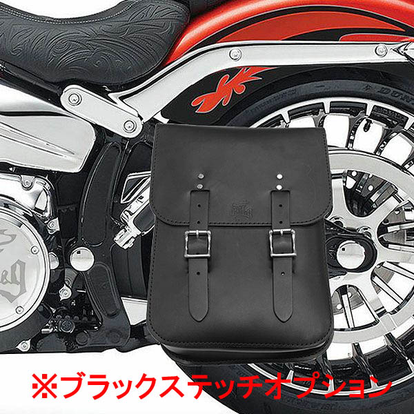 【BAD&G CUSTOM】ソフテイル 本革レフトソロスイングアームバッグ フラットタイプ ブラックステッチ