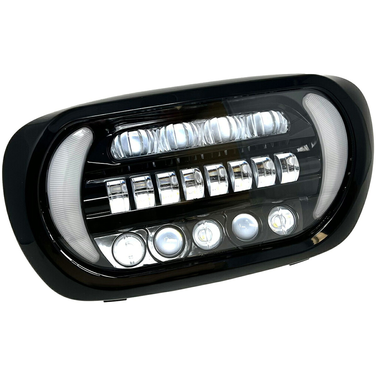 1999~2013 ロードグライド Sharktooth ターンシグナル付LEDヘッドライト (ブラック/クローム) Letric Lighting|ワールドモーターライフ