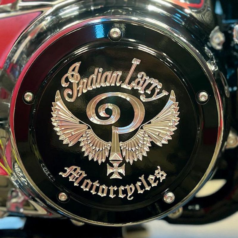 M8ツーリング Indian Larryロゴ ダービカバー グロスブラック Indian Larry Motorcycles