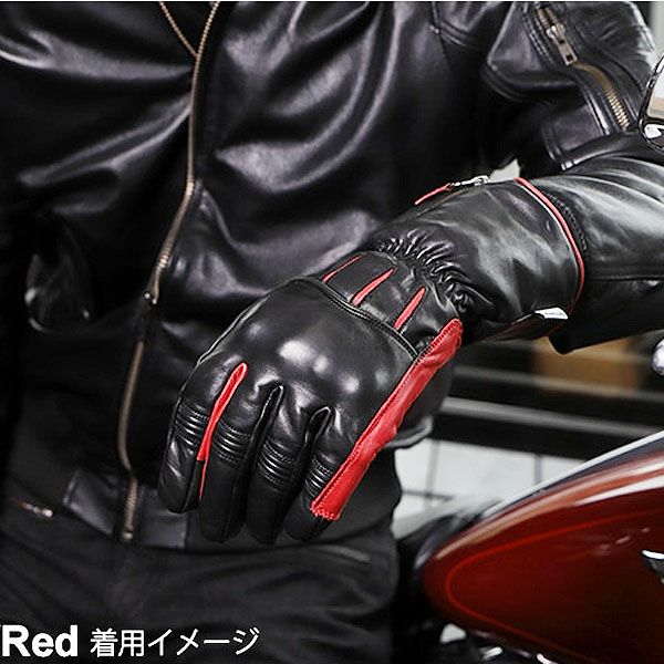 DEGNER デグナー ウインター レザー ガントレットグローブ ブラック/レッド｜ワールドモーターライフ