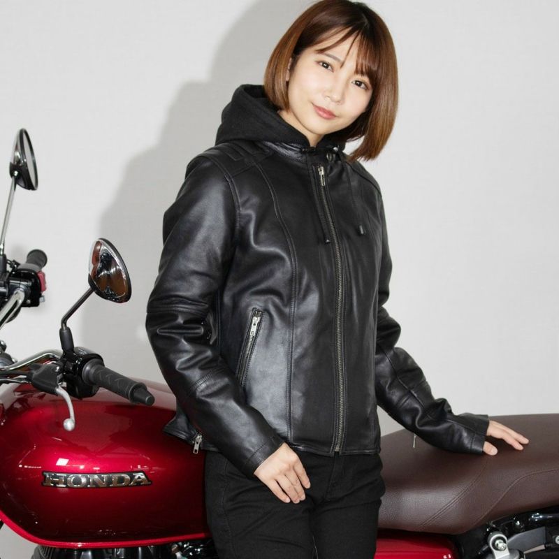 DEGNER デグナー レディース ウインター フード付き レザージャケット ブラック