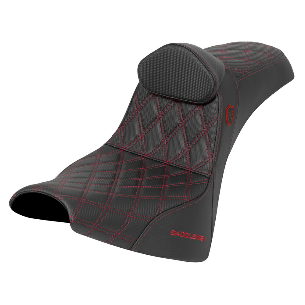 サドルマン SDC パフォーマンス グリッパーシート バックレスト付 (レッド) ストリートボブ、スタンダード