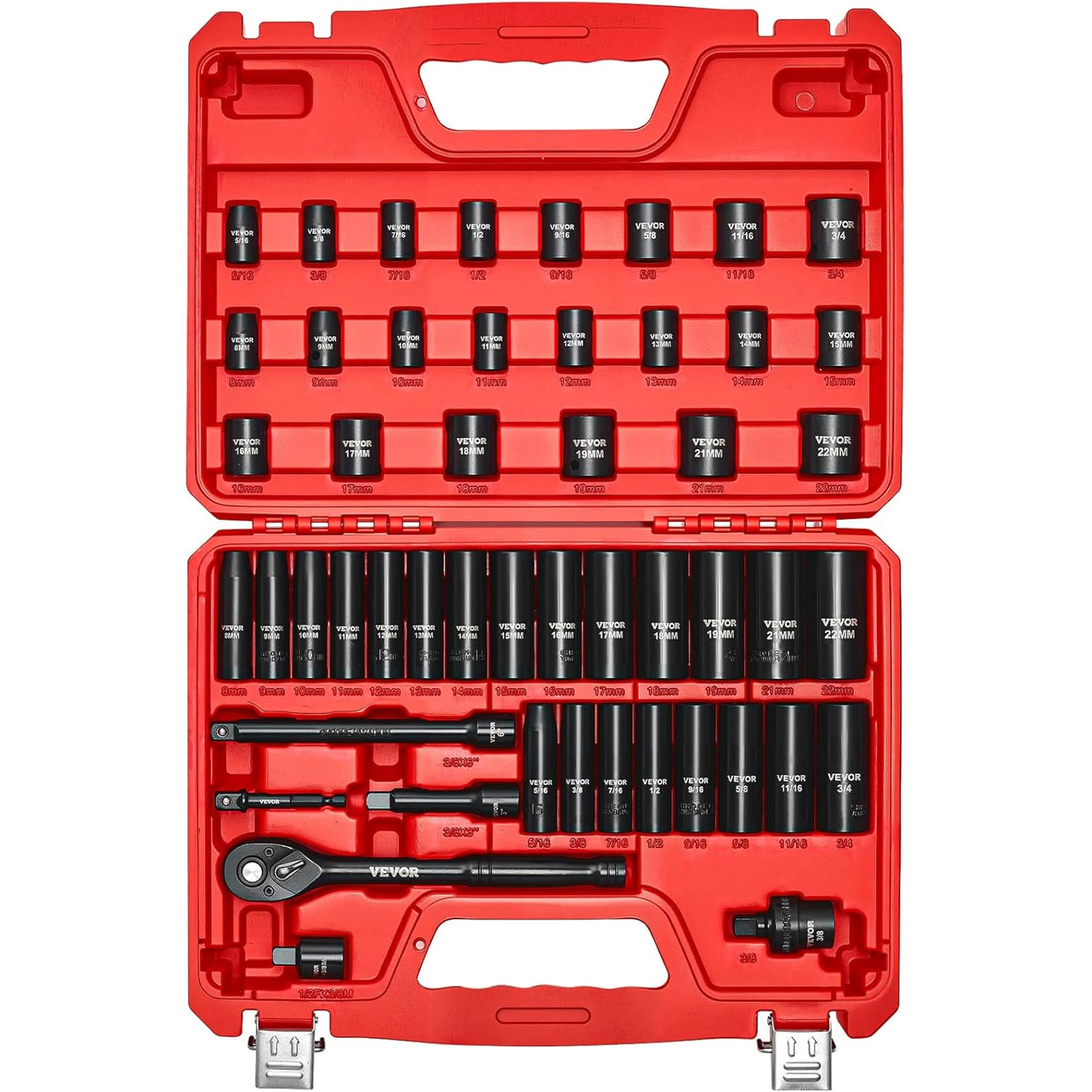 VEVOR インチ&mmサイズ・インパクトソケット 44個セット｜ワールドモーターライフ 11,901円