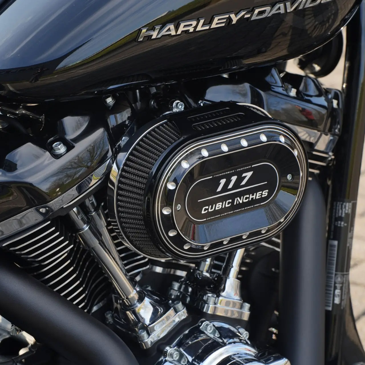 Thunderbike オーバルエアクリーナー用 フェースカバー ドリルデザイン (グロスブラック/117ci)｜ワールドモーターライフ