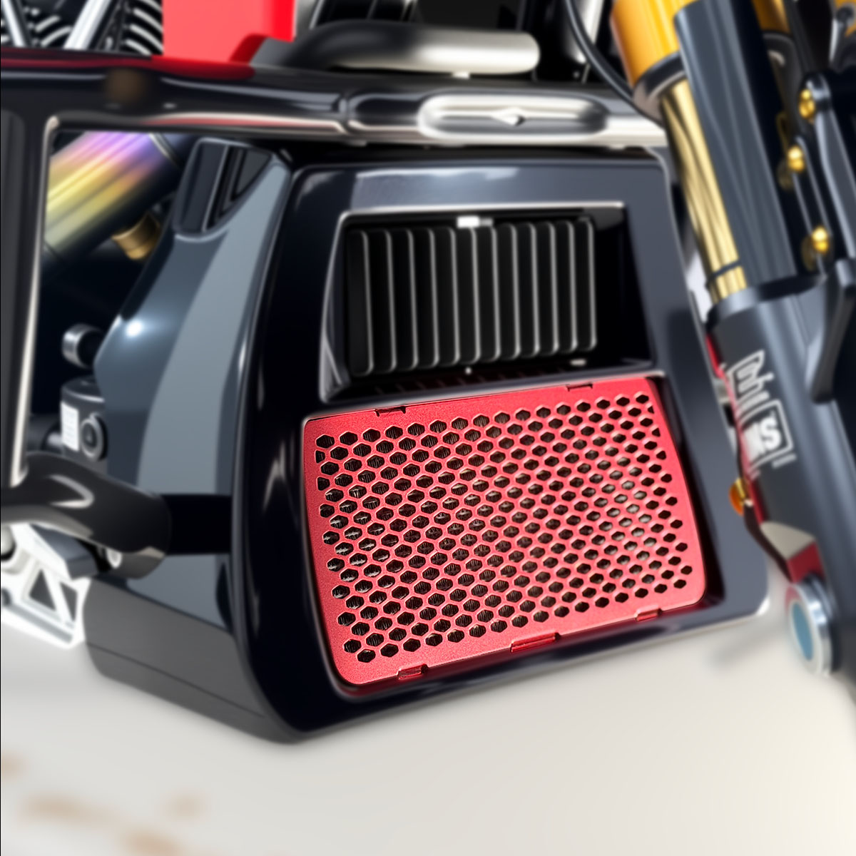 オイルクーラー カバー プロテクションガード レッド｜ワールドモーターライフ
