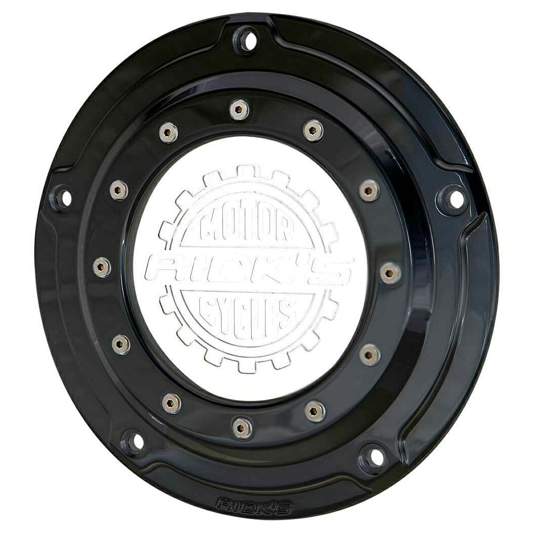 【Ricks Motorcycles】Porthole・2019～2024 ソフテイル用ダービーカバー ロゴ入り マットブラック｜ワールドモーターライフ
