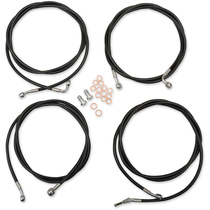【LAチョッパーズ】0610-1929/0610-1932/0610-1935/0610-1938 BLACK VINYL&ステンレス エイプハンドル用 ブレーキ/クラッチ・ケーブルキット 2017～2020 ツーリング（ABS装着車用）