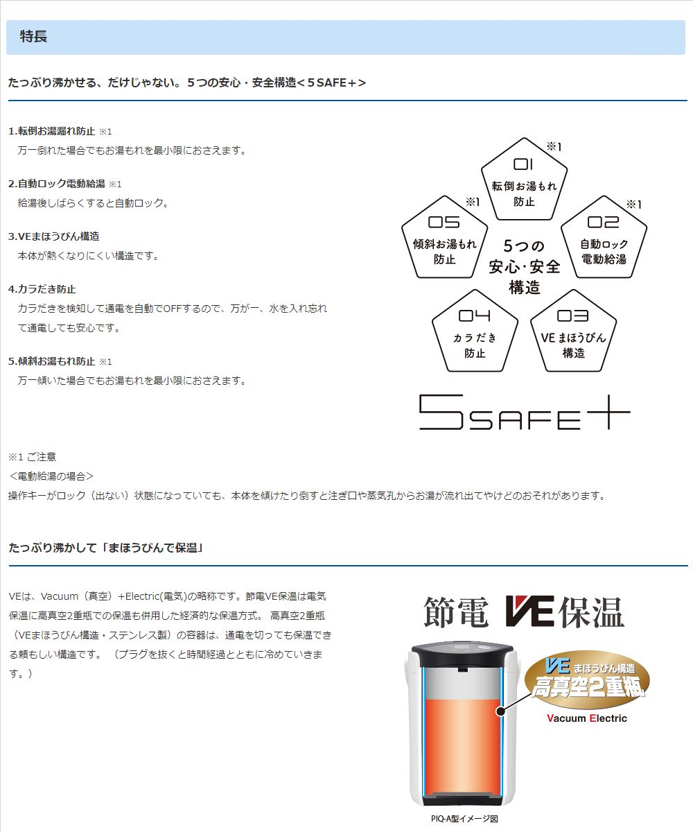 市場 タイガー 電気ポット PIQ-A301-W ホワイト とく子さん 5SAFE+ VE電気まほうびん 容量3.0L TIGER