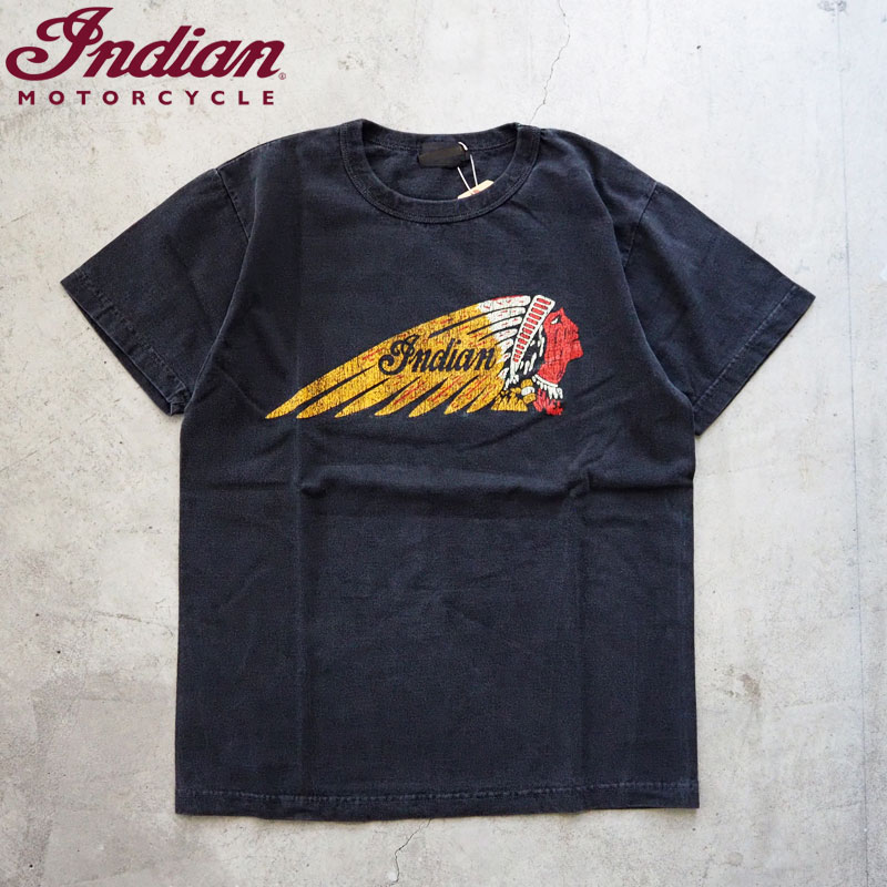 Indian Motorcycle インディアン モトサイクル Tシャツ PIGMENT DYE プリントTシャツ IM79556 メンズ 半袖 ピグメント加工 フェード USA製 半袖Tシャツ アメカジ モーターサイクル プリント 東洋 東洋エンタープライズ 黒 メール便