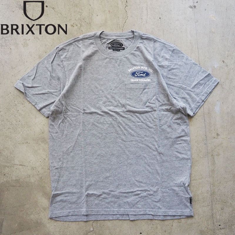 BRIXTON ブリクストン FORD フォード Tシャツ コラボ 17367 メンズ 半袖 半袖Tシャツ ポケット プリント グレー 企業コラボ ストリート バイカー サーフ アメカジ おしゃれ メール便