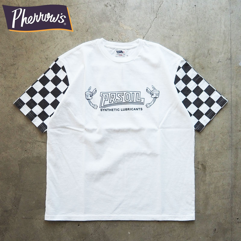 PHERROW'S フェローズ Tシャツ 25S-PSPT1 メンズ 半袖 半袖Tシャツ チェッカー アメカジ プリント ブランド おしゃれ プリントTシャツ バイク 白 ホワイト PHERROWS メール便