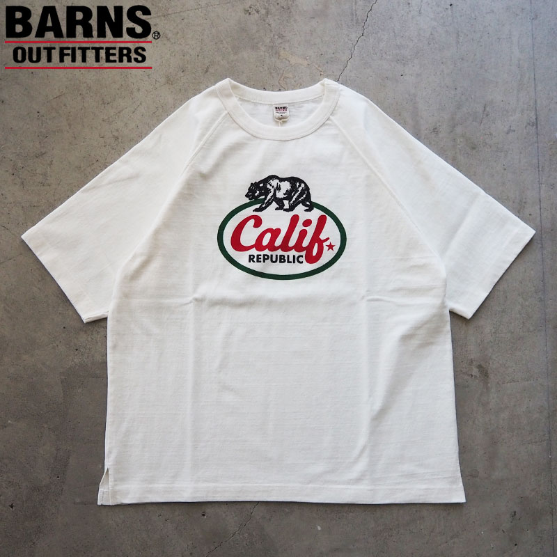 BARNS OUTFITTERS バーンズ Tシャツ 半袖 メンズ 10/- 90's Heavyweight S/S Print T-shirt BR-25231 ヘビーウエイト 半袖Tシャツ プリント 日本製 アウトフィッターズ outfitters アメカジ クルーネック プリントTシャツ 白