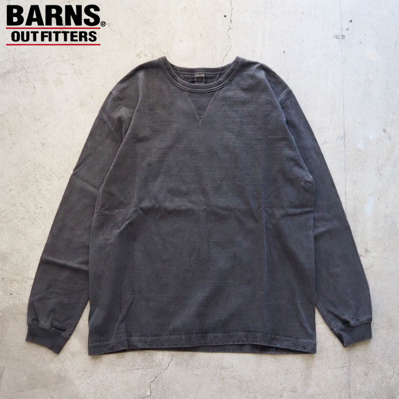BARNS バーンズ ロンT メンズ 長袖 Tシャツ “STANDARD” 14/- COZUN 両Vガゼット クルーネック 長袖Tシャツ BR-3043PG 無地 日本製 コズン 黒 ブラック カーキ ピグメント アウトフィッターズ outfitters|HEADFOOTmixism