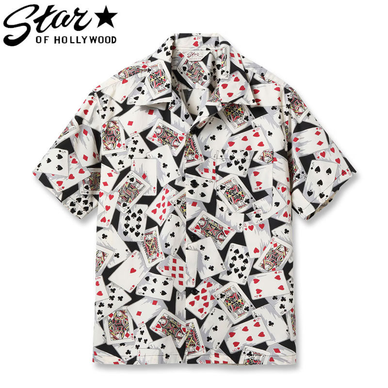 STAR OF HOLLYWOOD スターオブハリウッド シャツ 半袖 トランプ TYPEWRITER COTTON OPEN SHIRT “PLAYING CARDS” SH39496 メンズ 半袖シャツ ラスベガス カジノ 日本製 アロハ アロハシャツ SUN SURF サンサーフ 東洋 東洋エンタープライズ