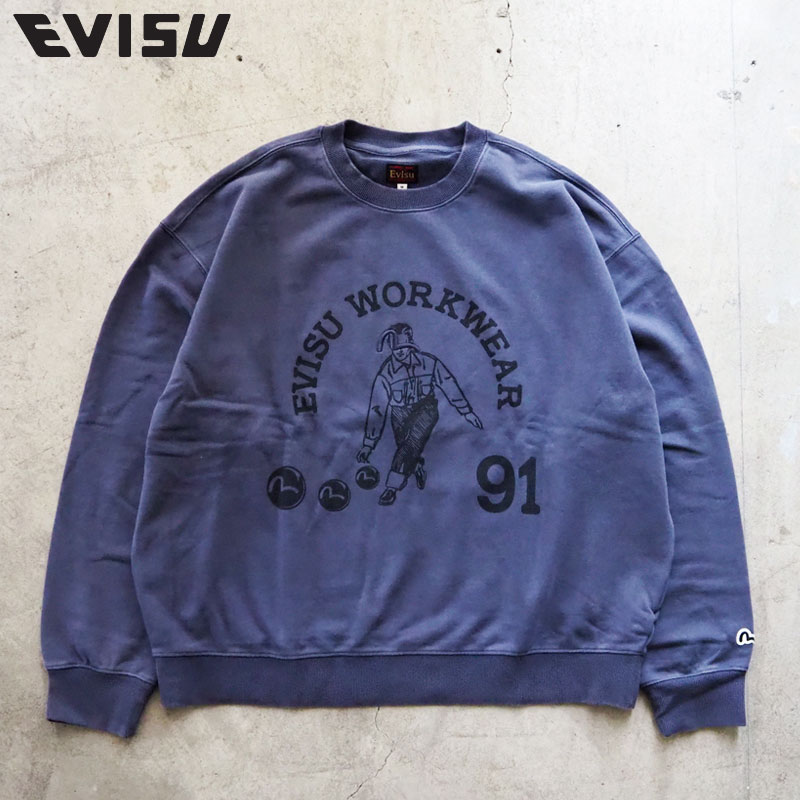 EVISU エヴィス 調教師 流汗 メンズ ボウリング ワークウェアプリント 伸び伸びする相応う トレーナー 裏毛 表どおり アメカジ エビス 米国海軍 赤銅色 ヴィンテージ製作 長袖
