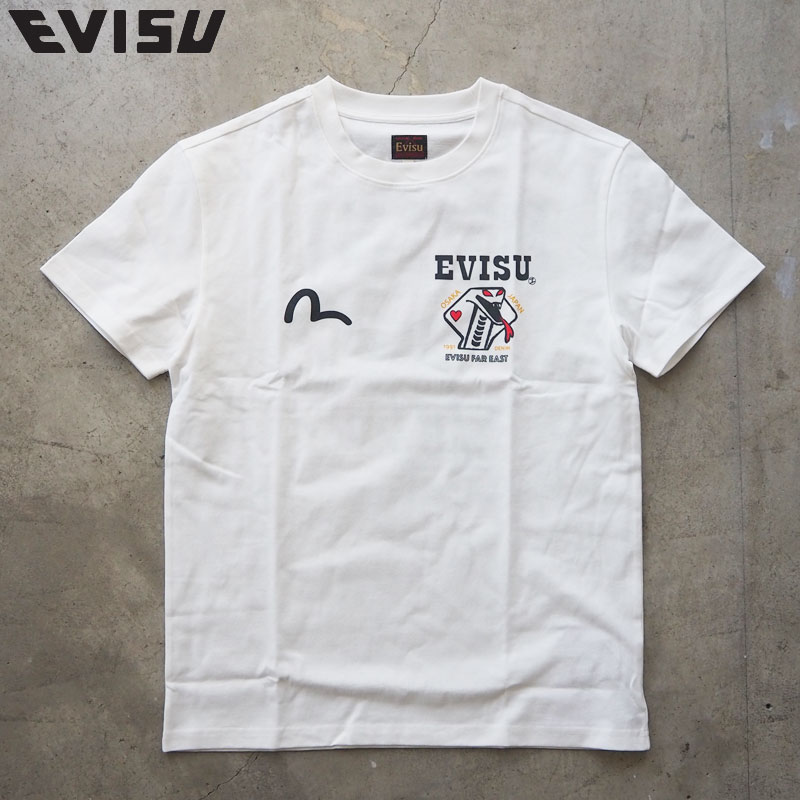 EVISU エヴィス Tシャツ メンズ 半袖 ヘビ＆ポーカー 半袖Tシャツ 2esejm6ts6123 エビス ロゴ ストリート グラフィック プリント リラックスフィット 白