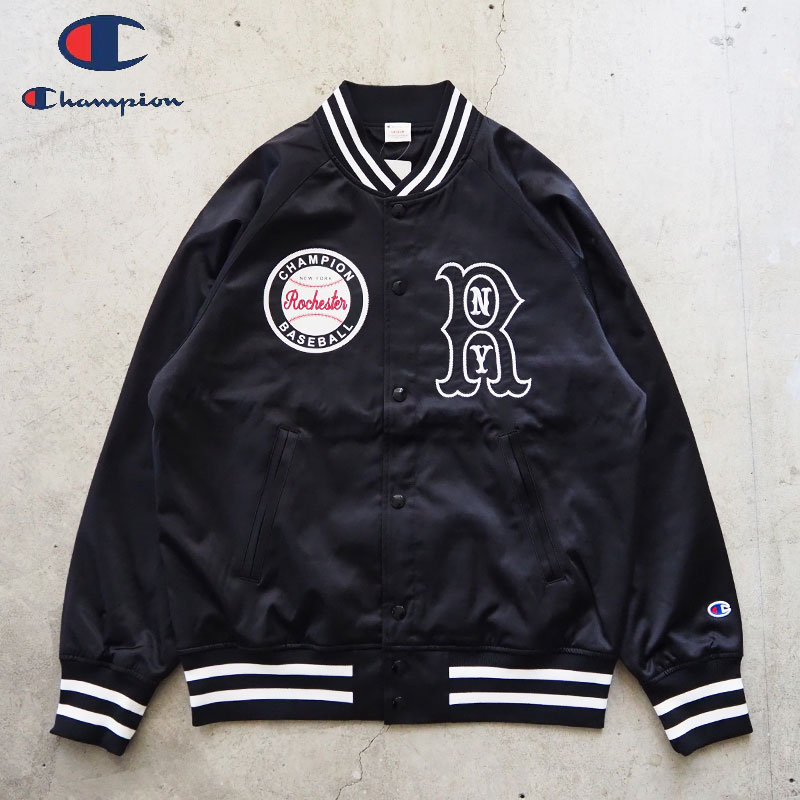 champion はやりっ子 上衣 野球上衣 C3-C610 メンズ スタジャン 野球 直線コース 繻子 ROCHESTER NEW YORK ニューヨーク州 アメカジ 表どおり 黒 メンズファッション-コート・ジャケット