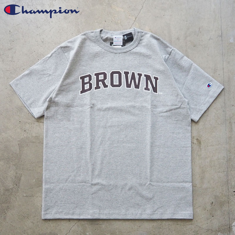 Champion チャンピオン Tシャツ メンズ USA製 T1011 BROWN ショートスリーブTシャツC5-D305 半袖 半袖Tシャツ USA ロゴプリント アメカジ プリント グレー ヘビーウェイト｜HEADFOOTmixism