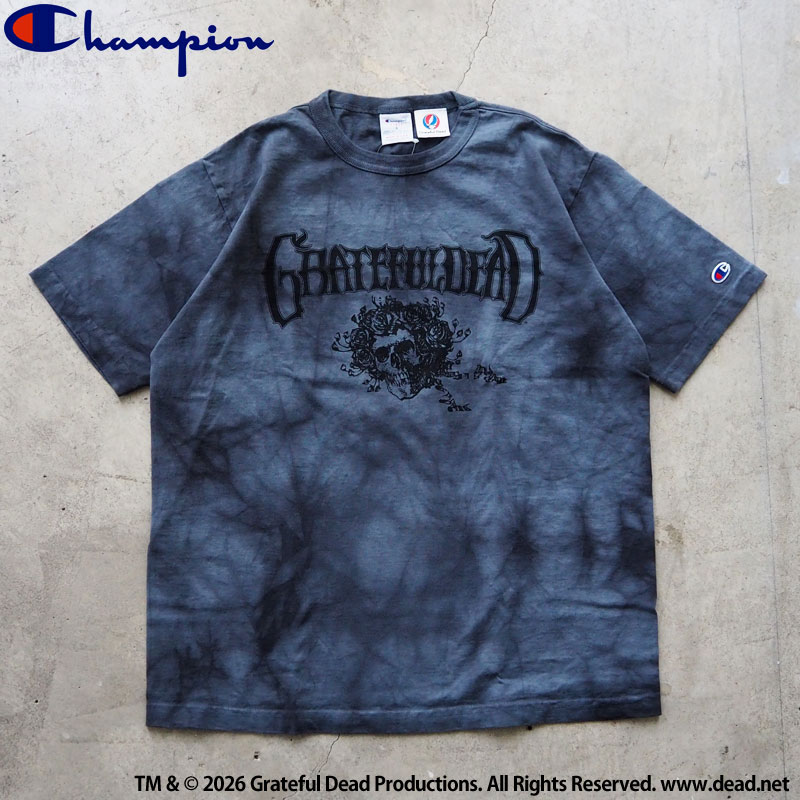 Champion チャンピオン Tシャツ メンズ USA製 GRATEFUL DEAD コラボ T1011 ショートスリーブTシャツ C5-D308 半袖 半袖Tシャツ タイダイ USA グレイトフルデッド アメカジ プリント 黒 イエロー 丸胴 コットン