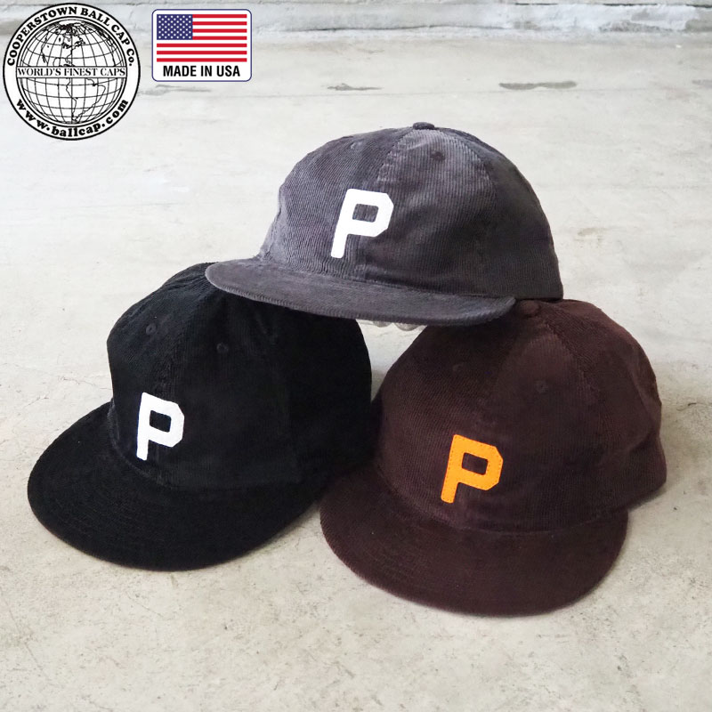 クーパーズタウン キャップ COOPERSTOWN BALL CAP 細 コーデュロイ ソフトバイザー ロゴフェルト CBC-CDFE-P メンズ レディース 帽子 ぼうし ローキャップ ボールキャップ ロゴ P ロゴキャップ 刺繍 コットン 綿 サイズ調節可能 USA製
