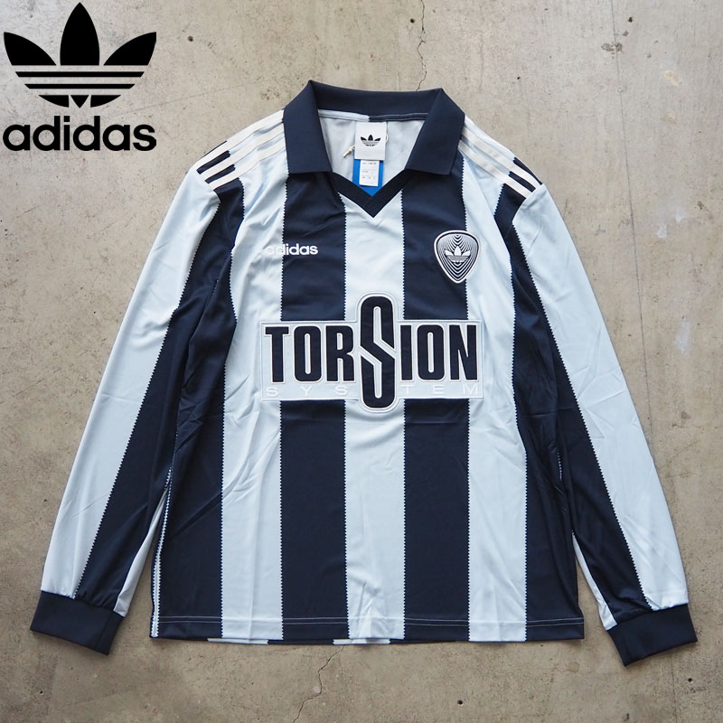 adidas Originals アディダス ブリットコア ジャージ　ナイトインディゴ JUX44 JM9952 メンズ レディース 90年代 長袖 ポロ ロンT ポロシャツ ユニフォーム オーバーサイズ シャツ ストライプ クラシック オリジナルス