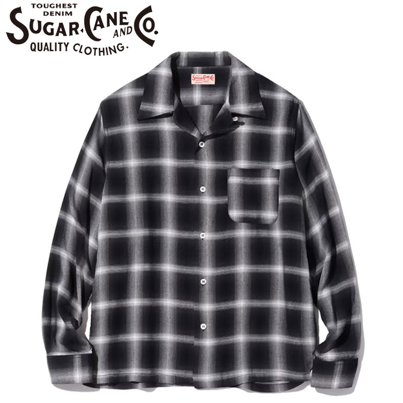 SUGAR CANE シュガーケーン シャツ 長袖 レーヨン オンブレ チェックシャツ SC29120 メンズ オンブレー チェック 長袖シャツ RAYON OMBRE CHECK OPEN SHIRT アメカジ ブラック 黒 東洋 東洋エンタープライズ メール便